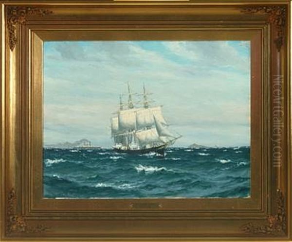Seascape With Sailing Ships And Ferry Off Sprogo - view 1