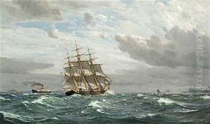 Det Gamle "georg Stage" Pa Sundet Med Kronborg I Baggrunden by Christian Benjamin Olsen
