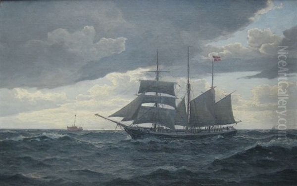 Marine Med Sejlskib Ved Skagen, I Baggrunden Fyrskibet "skagens Rev" - view 1