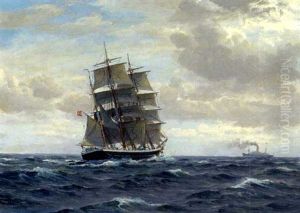 Marine Med Skibe Pa Havet by Christian Benjamin Olsen