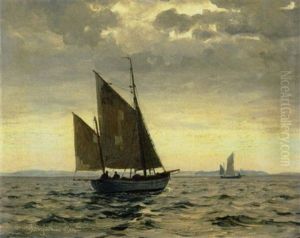 Fiskerbade Pa Havet by Christian Benjamin Olsen