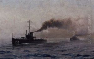 De Tre Torpedobaade Der Eskorterer Paa Dannebrogs Styrbords Side by Christian Benjamin Olsen