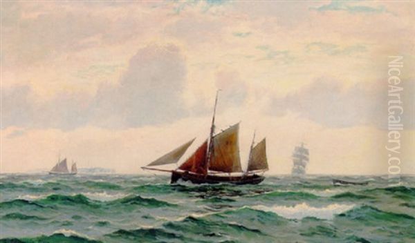 Sejlskib Og Fiskerbade Pa Havet - view 1