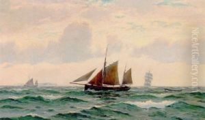 Sejlskib Og Fiskerbade Pa Havet by Christian Benjamin Olsen