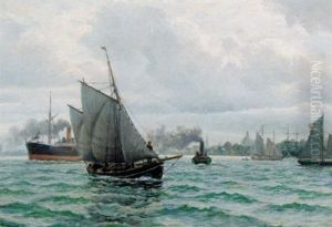 Parti Fra Kobenhavns Havn Med Damper Og Sejlskibe