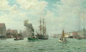 Livlig Trafik I Kobenhavns Havn by Christian Benjamin Olsen