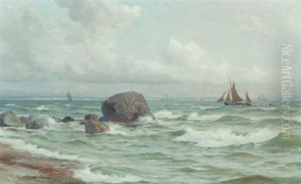 Sejlskibe Ud For Helsingor, I Baggrunden Helsingborg - view 1