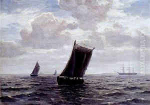 Fiskerbade Ud For Kysten by Christian Benjamin Olsen
