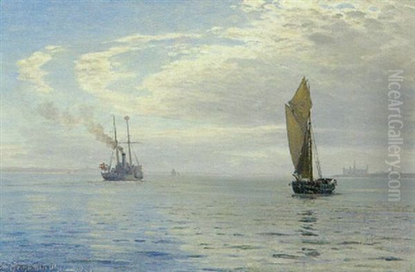 Dampskib Og Sejlskib I Sundet Udfor Kronborg - view 1
