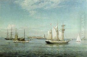 Marine Med "georg Stage" Og "britta" Fra Rederiet Lauritzen Udfor Trekoner Marine Med "georg Stage" Og "britta" Fra Rederiet Lauritzen Udfor Trekoner