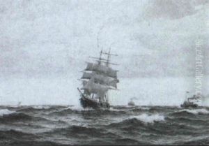 Marine Med Skibe Pa Havet by Christian Benjamin Olsen