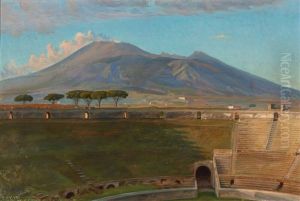 The Amphitheatre In Pompeii, With Vesuvius In The Distance
