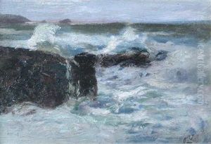 A Rough Sea Breaking On The Rocks by Julius Olsson