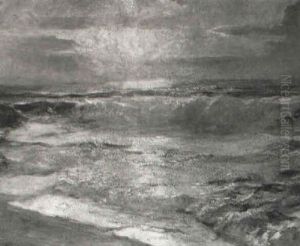 Sunset- Waves Breaking On The Shore by Julius Olsson