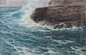 Meeresbrandung An Felsenkuste (+ Wogendes Meer Mit Felsgestein; 2 Works) by Carl (Karl, Charles) O'Lynch of Town