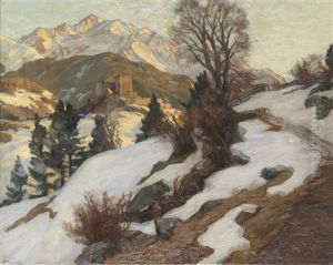 Alpenlandschaft Mit Burgruine Im Vorfruhling by Carl (Karl, Charles) O'Lynch of Town