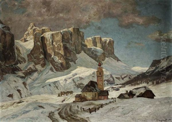 Die Kirche Von Colfosco Vor Der Sellagruppe - view 1