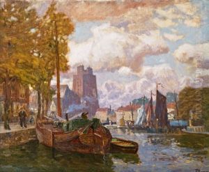 Kanal In Dordrecht by Carl (Karl, Charles) O'Lynch of Town