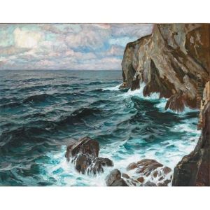 Waves Breaking On The Cliffs by Carl (Karl, Charles) O'Lynch of Town