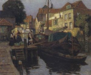 Gracht In Einer Hollandischen Stadt by Carl (Karl, Charles) O'Lynch of Town