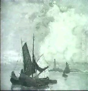 Segelboote Vor Der Kuste by Carl (Karl, Charles) O'Lynch of Town