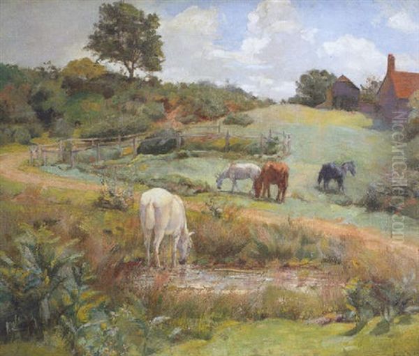 Horses Grazing In A Landscape - view 1