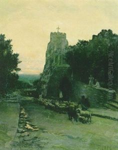 Herding Sheep In A Village Street by Frank O'Meara