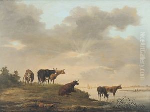Kuhherde Bei Gewitterstimmung Am Wasser by Balthasar Paul Ommeganck