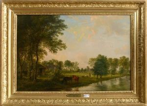 Paysans Et Leur Troupeau Au Bord De La Riviere