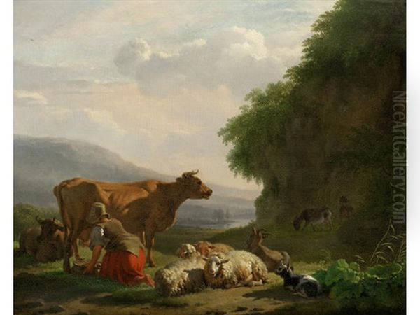 A Milkmaid With Her Flock, In An Extensive Landscape - view 1