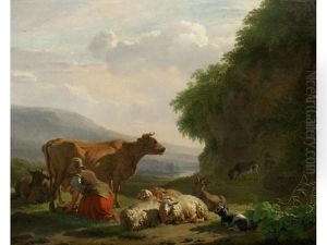 A Milkmaid With Her Flock, In An Extensive Landscape by Balthasar Paul Ommeganck
