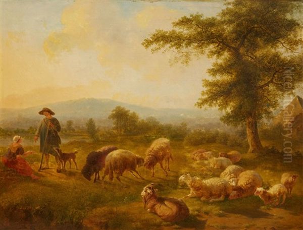 River Landscape With Shepherds And Their Flock - view 1