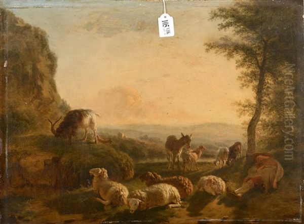 Berger Et Son Troupeau Au Coucher Du Soleil - view 1