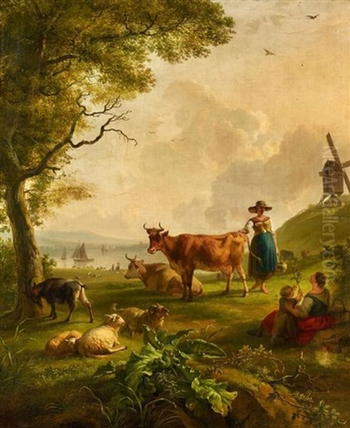 Weidetiere Und Hirten Am See by Balthasar Paul Ommeganck