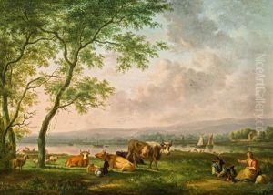 Hirte Mit Viehherde Am Flussufer by Balthasar Paul Ommeganck