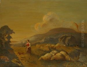 Rustende Herderin En Schapen (bergere Et Ses Moutons Au Repos) by Balthasar Paul Ommeganck