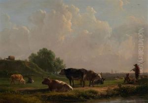 Deux Bergers Et Leur Troupeau De Vaches by Balthasar Paul Ommeganck