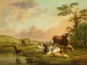 Landscape With Hay Harvest And Animals Landscape With Hay Harvest And Animals