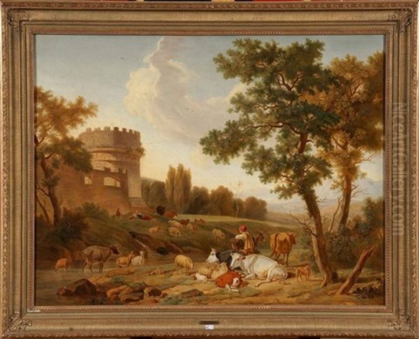 Jeunes Fermiers Et Leurs Animaux En Bord De Ruisseau - view 1