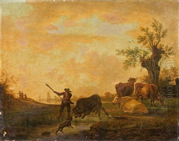 Paysage Avec Troupeau Et Taureau Furieux - view 1