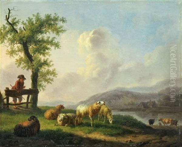 Flusslandschaft Mit Hirte Und Schafen - view 1