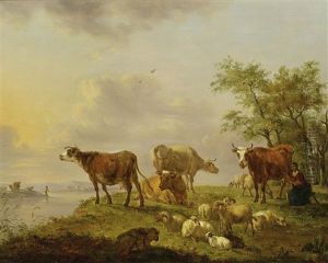 Bauerin Beim Melken Auf Weide by Balthasar Paul Ommeganck