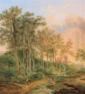 Romantische Waldlandschaft Mit Einer Burgruine by Balthasar Paul Ommeganck