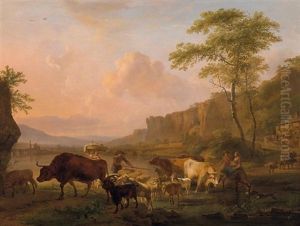 Der Viehtrieb. Hirten Und Landvolk An Einer Furt In Weitem Flustal