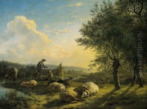 Flandrische Weidelandschaft Mit Einem Hirtenpaar, Schafen Und Einem Esel