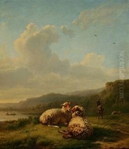 Belier, Moutons Et Chevre Dans Un Paysage Montagneux by Balthasar Paul Ommeganck