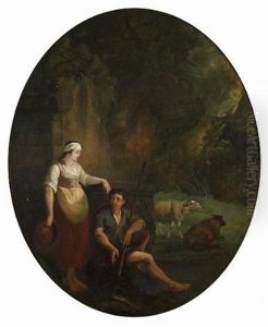 A Shepherd And Shepherdess With Their Flock Resting Beside Ruins by Balthasar Paul Ommeganck