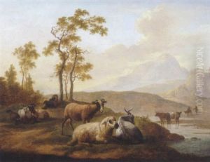 Berger Et Son Troupeau Se Reposant Pres D'un Abreuvoir by Balthasar Paul Ommeganck