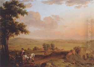 A Hunting Party And Beggars On A Road, An Extensive Valley Beyond