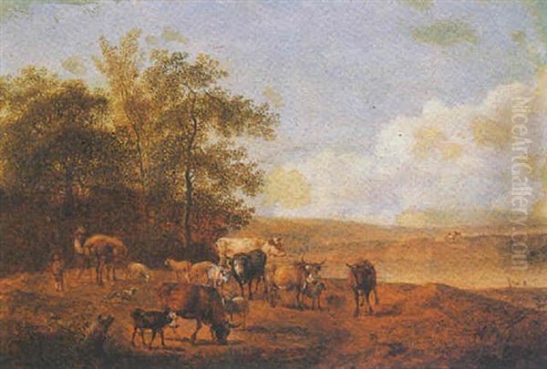 A Shepherd With His Herd On The Edge Of A Wood - view 1